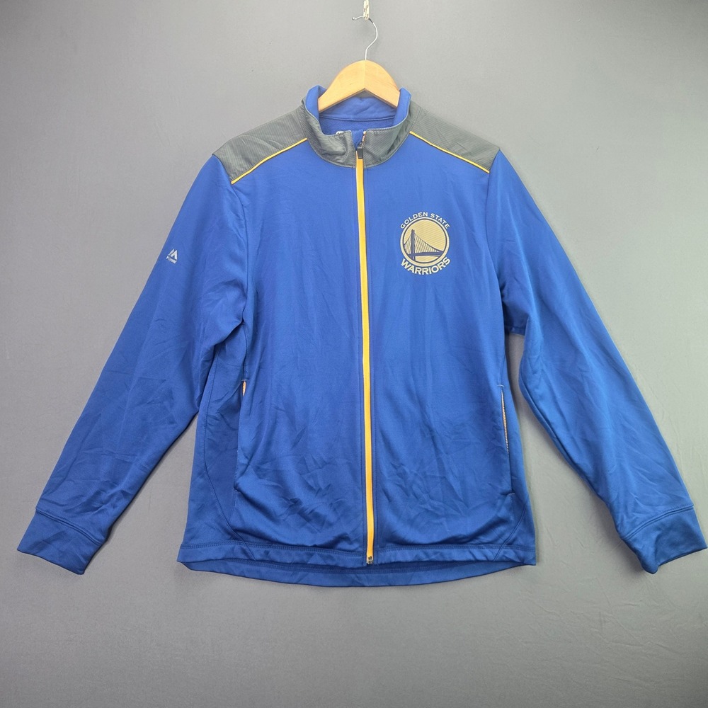 Majestic NBA Golden State Warriors Track Jacket Medium Blue Full Zip Fleece